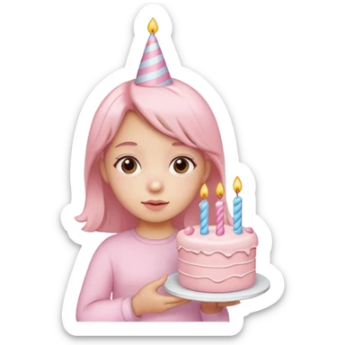 birthday girl emoji with cute baby pink font and a cake sticker