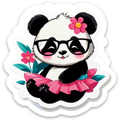  Cute female Panda wearing a tutu and glasses with a flower above 1 ear sleeping  sticker