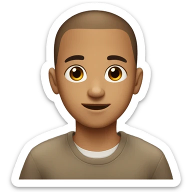 à brown boy about 14 years old with a grown out buzz cut (kind of spiky) brown bushyish eyebrows, brown eyes  sticker