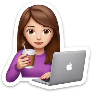 emojis de objetos girlie, cafe, uñas, celular, laptop, version girlie castaña blanca sticker