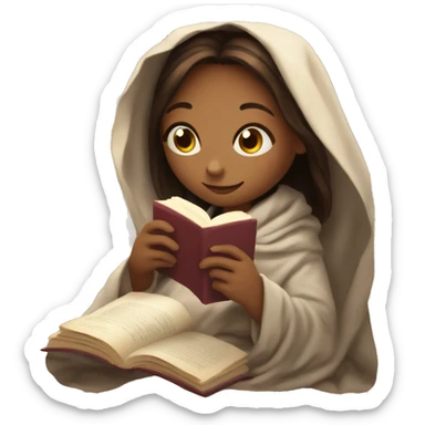 Girl reading a book under a blanket with coffee in her hands sticker