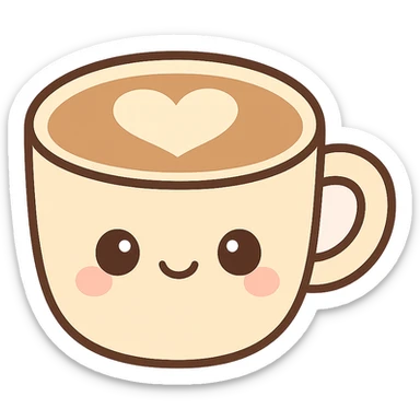 coffee latte, kawaii style, cute face sticker