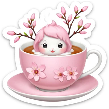Cute Pastel pink Cherry Blossom Sakura Tea sticker
