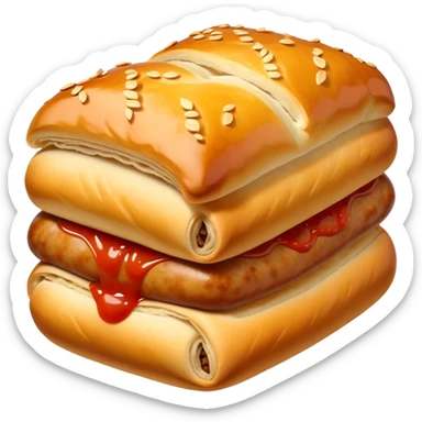 cinematic-realistic-sausage-roll-dish-emoji, with a squeeze of tomatoe sauce on top sticker