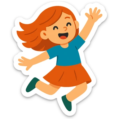 red-haired girl in a playful pose, jumping or dancing sticker