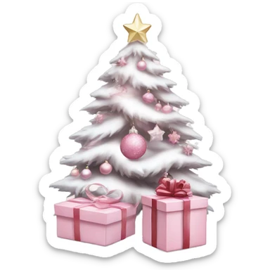 Light pink Christmas gifts under a white Christmas tree  sticker