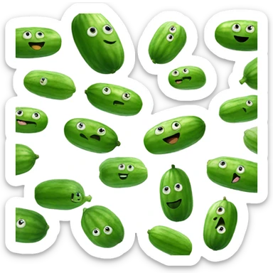 a cucumber with a smiley face and hands floating in the air sticker