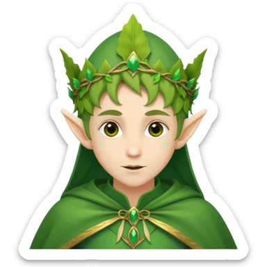 Forest Elf – elegant green-skinned elf with leaf crown and cloak sticker