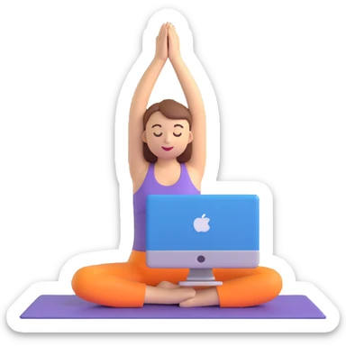 a computer doing yoga, 3D emoji style sticker