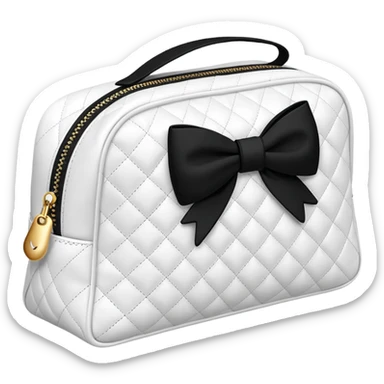 Black quilted cotton cosmetics bag with black bow   sticker