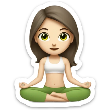 White brunette Girl with green eyes doing yoga in beige tones  sticker