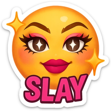 slay emoji, sparkling eyes, radiant and trendy, no background sticker