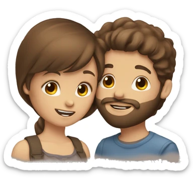 Brown haired girl with brown haired boy with beard kissing sticker