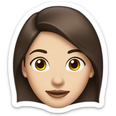 Brunette woman with brown eyes similar to Anne Hathaway with a laptop sticker