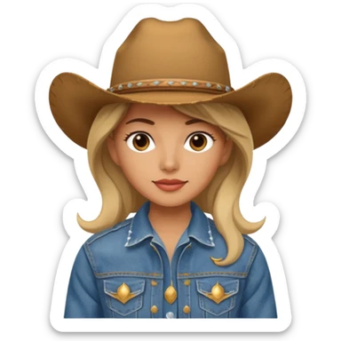Cowgirl with denim jacket and hat sticker