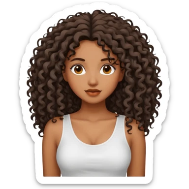 brown skinned lady with curly black hair, shoulder long hair, messy, nice curves sticker