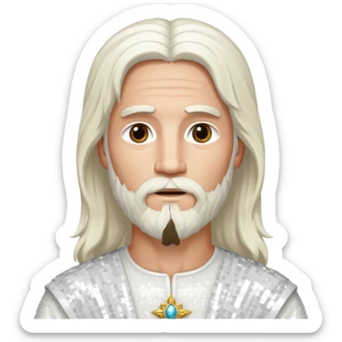 Jesus, Son of God from Gods and Goddesses with long white hair and beard, white sequin outfit sticker