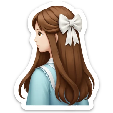 Brown long hairs with white bow from the back sticker