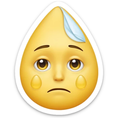 yellow emoji face with sad expression, large teardrop under one eye, white tissue wiping the tear held close to the face, clean white background sticker