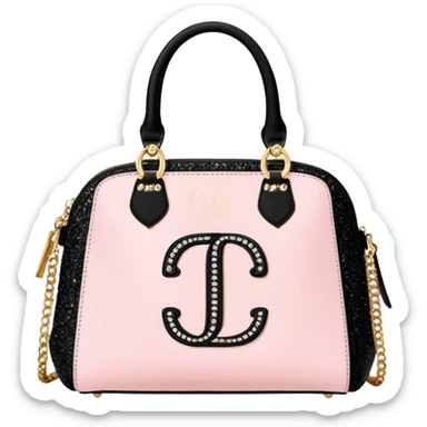 pale pink and black juicy couture purse with big J C on the front bling bling sticker