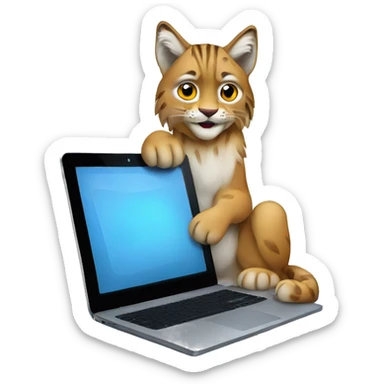 A lynx with a laptop sticker