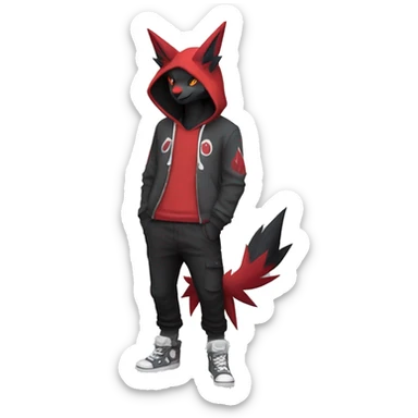 Edgy Cool Anthro Zoroark-Zangoose-Litten Fakemon Fursona Hoodie Full Body sticker