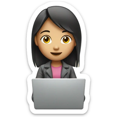 asian girl with laptop sticker
