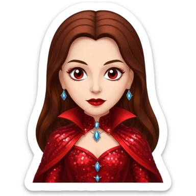 Countess Dracula with long brown hair, red sequin outfit sticker