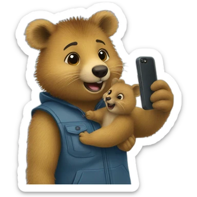 person taking selfie with quokka sticker