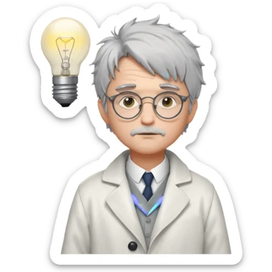 Pixel art, WorldBox style.
Human character with “Genius” trait: grey messy hair, small round glasses, white scholar coat, thoughtful face.
Add small glowing lightbulb or spark above head to show high intelligence.
Full body, front view, no background, 32x32 or 64x64 pixels. sticker