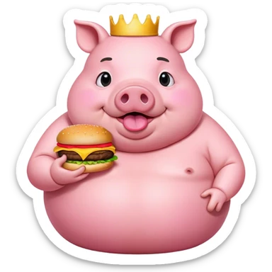 fat pig eating a big cheeseburger  sticker