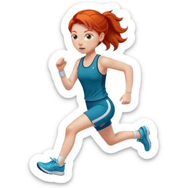 create a redhead girl dressed in a matching set running sticker