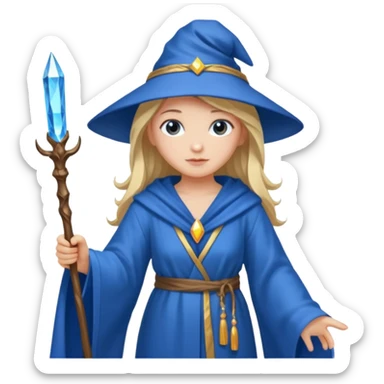 girl Wizard in blue robe with crystal-topped staff sticker