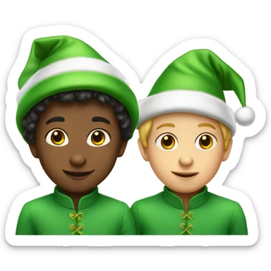 Two young boys wearing elf hats sticker