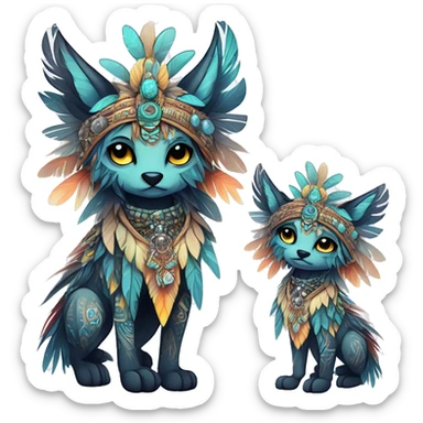 cute edgy ethereal shy epic tribal fantasy animal fursona Fionbri creature by griffsnuff & LiLaiRa & Falvie with exotic colors with intricate patterns and feathers and headdress and necklace full body sticker