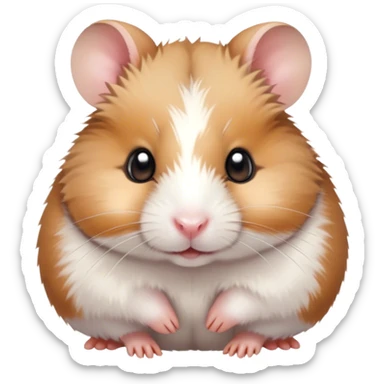 Cinematic Cute Brown and White Banded Hamster Portrait Emoji, Head tilted playfully and inquisitively, showcasing a fluffy coat with playful brown and white banded patterns, round, sparkling dark eyes filled with curiosity, Simplified yet irresistibly adorable features, highly detailed, glowing with a warm, friendly glow, high shine, affectionate and lively, stylized with a touch of whimsy, bright and endearing, soft glowing outline, capturing the essence of a mischievous yet loving hamster, so playful it feels like it could dash out of the screen and into your arms! sticker