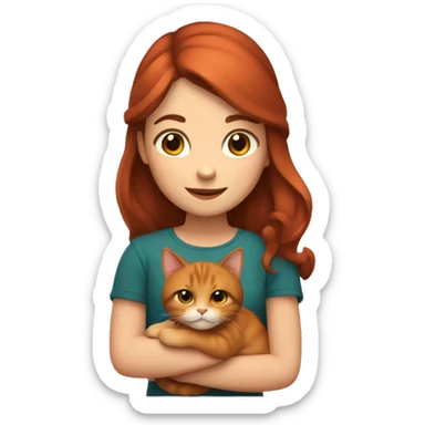Girl with brown hair with a red cat on the hands sticker