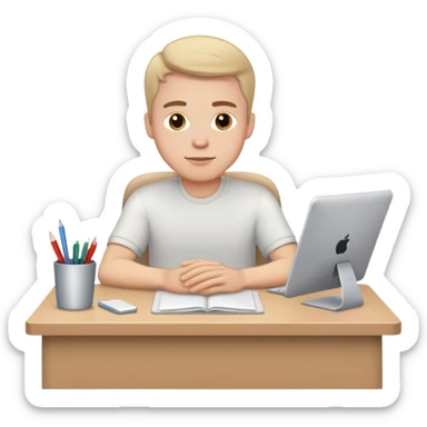 white Guy sitting at desk sticker