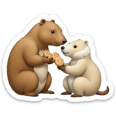 capybara and an snow bear eating biscuits with each other sticker