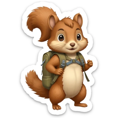 a squirrel walking with a backpack
 sticker