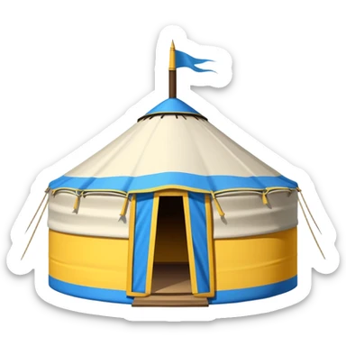 Mongolian yurt tent home, simplified emoji style with bold outlines and bright colors, cartoon style round tent sticker