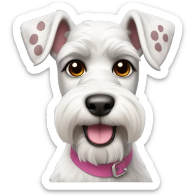 White Schnauzer dog with brown ears and a nose with pink and black spots sticker