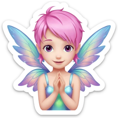 A tiny pastel fairy with pink hair with glowing wings and a sweet smile  sticker