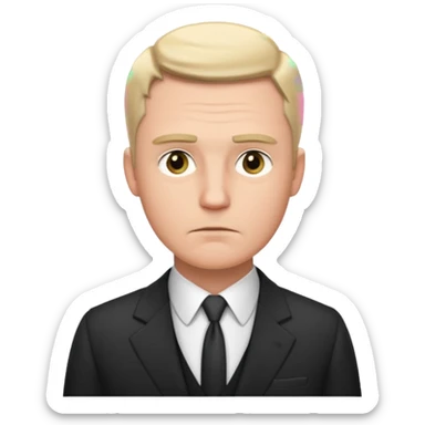 white man in formal suit in thought, in thought, one raised eyebrow sticker