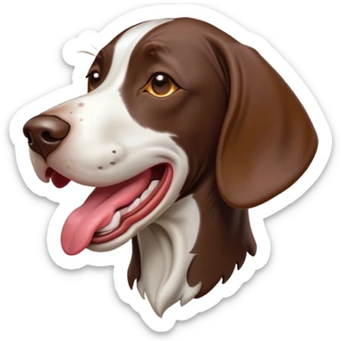Cinematic Comical German Pointer Dog Portrait Emoji, Head tilted dramatically while yawning exaggeratedly, sleek brown and white coat with subtle spots, Simplified yet hilariously adorable features, highly detailed, glowing with an almost sarcastic glow, high shine, a mix of lazy and disinterested, stylized with a touch of playful whimsy, bright and alert but with a hilariously bored expression, soft glowing outline, capturing the essence of a mischievous yet overly dramatic dog, so meme-worthy it feels like it could leap off the screen and sarcastically demand attention, perfect for the internet's next viral meme! sticker