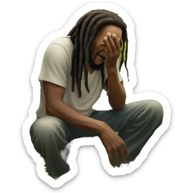 Bob marley on his knees praying in a field with diddy while looking up at the sun sticker