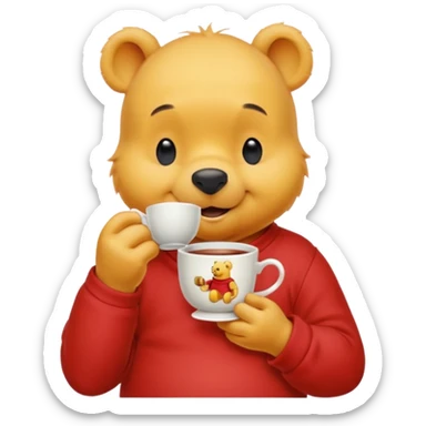 Winnie the Pooh drinking tea sticker