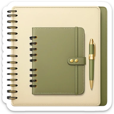 Pale olive Planner open notebook with pale beige pen sticker