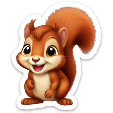 Cute baby red squirrel face smiling with bushy tail, whole squirrel sticker