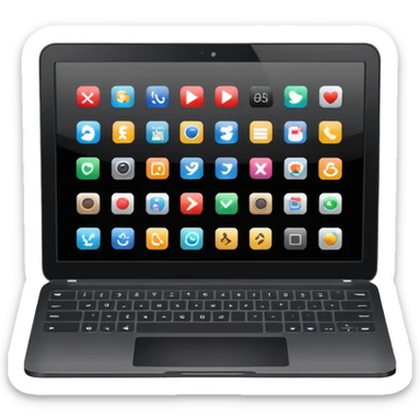 A simple black laptop displaying app icons in a 6x4 grid sticker